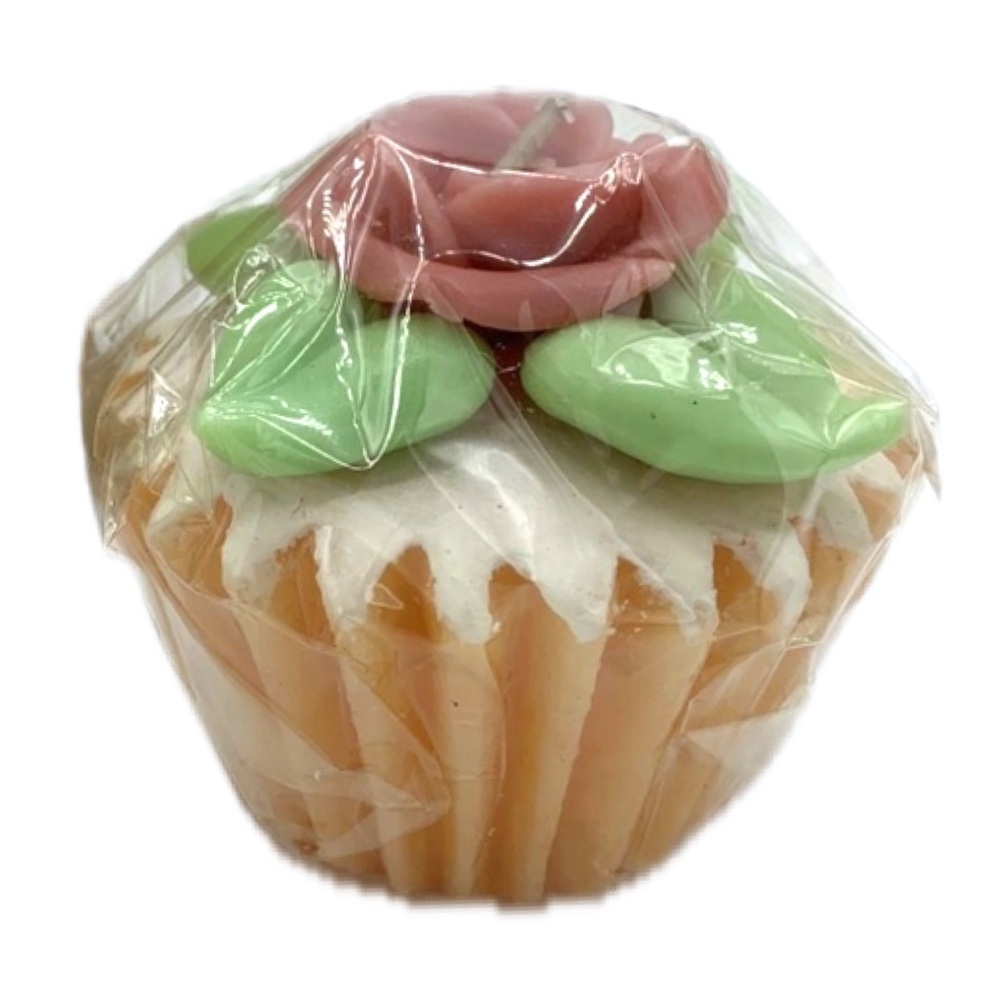 Vintage Avon cupcake candle topped with a pink rose new in package
